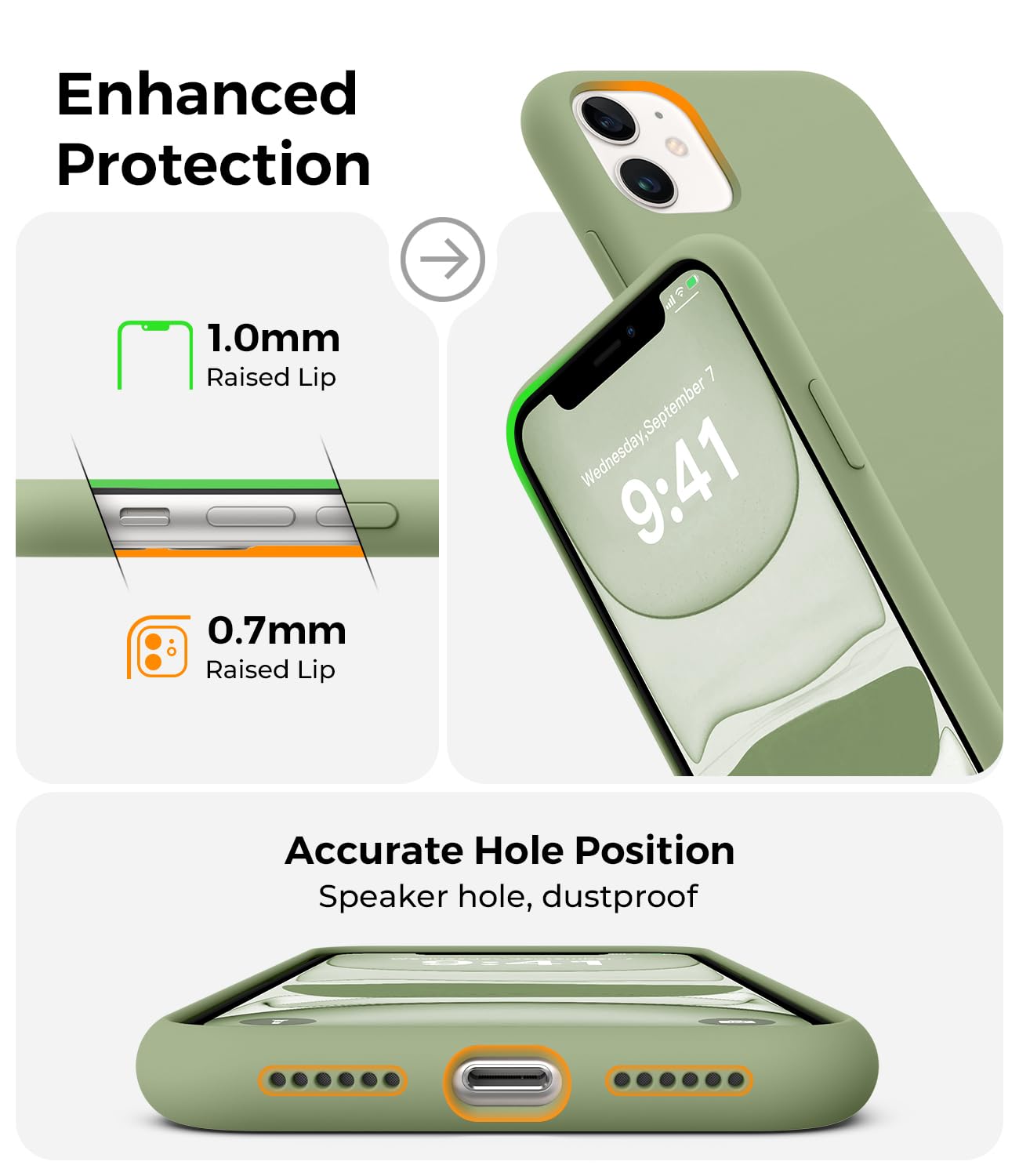 AOTESIER - Funda de silicona de grado alimentario compatible con iPhone 11, protección completa contra caídas y antiarañazos, soporte para carga inalámbrica, verde té