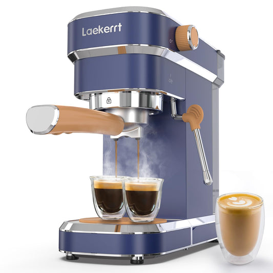 Laekerrt CMEP01 - Cafetera espresso con vaporizador de leche, máquina de café Home Expresso para capuchino y latte (azul marino, acero inoxidable), regalo para los amantes del café, padre