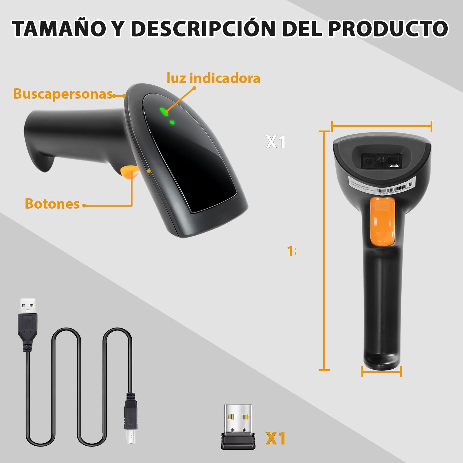 Escáner de Código de Barras WELIKERA Bluetooth 2D 1D Inalámbrico con Soporte y USB para Puntos de Venta