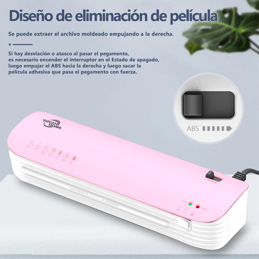 Laminadora Enmicadora Térmica+Cortador de Papel+300 Hojas Laminadoras,Enmicadora Tamaño Carta y Oficio para Casa y Oficina (Rosa)