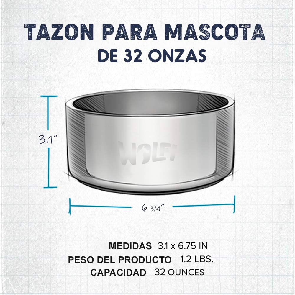 Tazón de Acero Inoxidable Wolfi Negro Antideslizante para Mascota