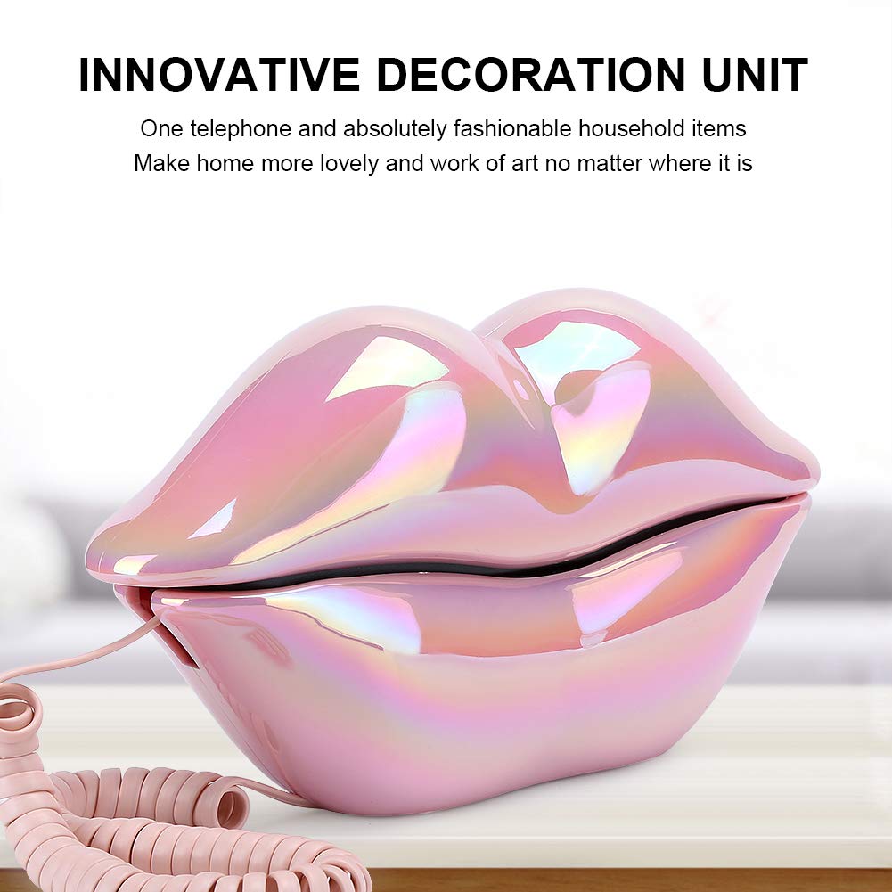 Teléfono Rosa galvanizado en Forma de Labio, Almacenamiento de números de Soporte WX-3016 Teléfono Fijo de Moda, teléfono de Escritorio en casa Teléfono con Cable para