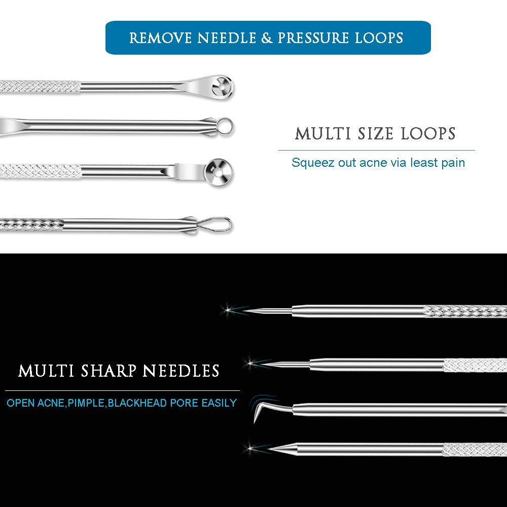 Kit de Eliminación de Acné | USCOLOR | Extractor de Espinillas | Herramienta Profesional de Limpieza de Acero Inoxidable | Para Cara, Nariz, Mentón, Frente y Mejilla | 7 Piezas