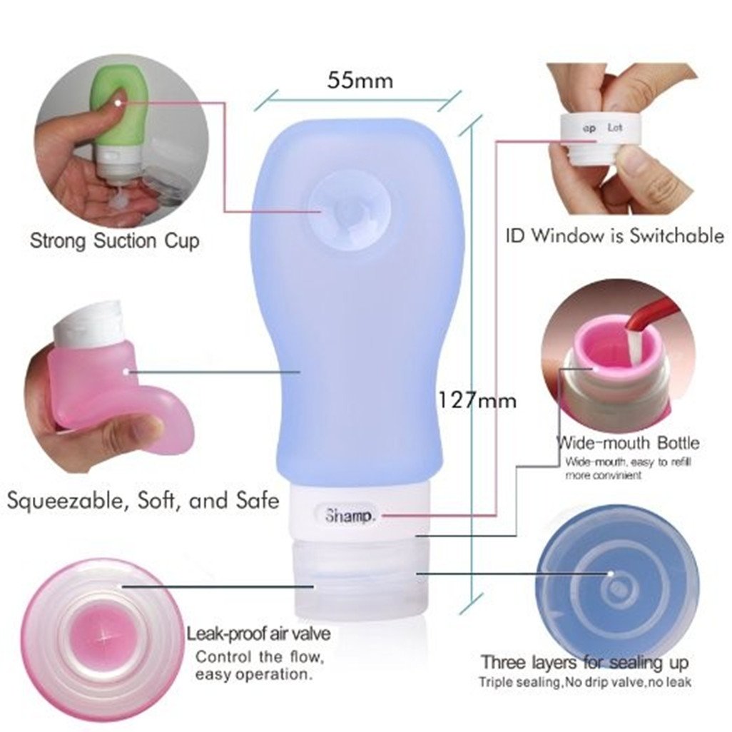 4 Pack-FNSHIP Sucker type Portable Food Grade Squeeze Silicone Liquid Travel Bottles TSA Approved For Shampoo, Conditioner, Lotion, Toiletries, Food condiment(1OZ,White+Blue+Green+Pink)
