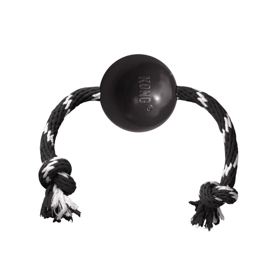 Pelota de Caucho Kong Negra Extreme con Cuerda para Perro