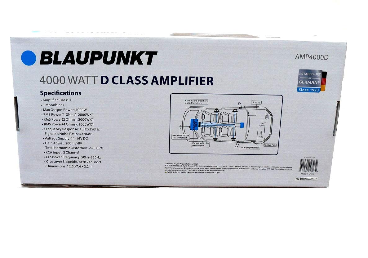 Blaupunkt AMP4000D AMP4000D - Amplificador monobloque de clase D con control remoto de graves