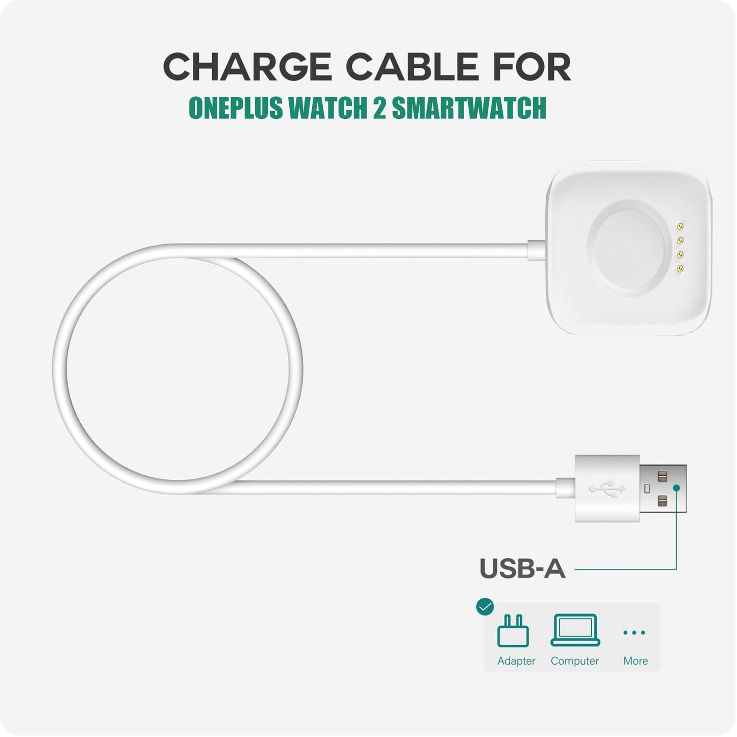 Compatible con OnePlus Watch 2 Charger, Lamshaw Cable de carga USB compatible con OnePlus Watch 2 Smartwatch (blanco)
