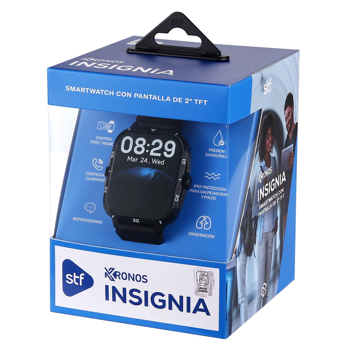 Smartwatch STF Kronos Insignia Negro con Pantalla de 2 Pulgadas y Protección IP65 para Salpicaduras