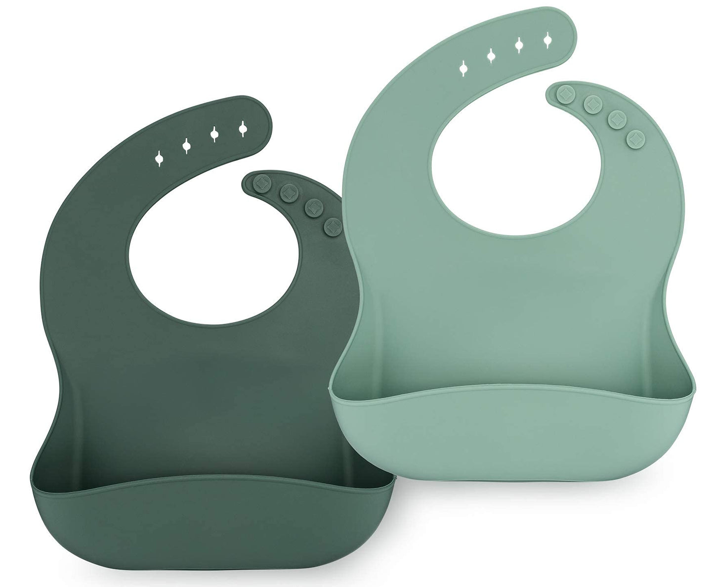 AVA + OLIVER - Juego de baberos de silicona impermeable con cuello ajustable, baberos de silicona duraderos para bebés y niños pequeños - Babero profundo con bolsillo para recoger alimentos sin