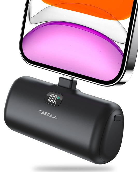 Batería Portátil Taegila Mini para iPhone Luz LED Pantalla LCD Certificado MFI 5000mAh