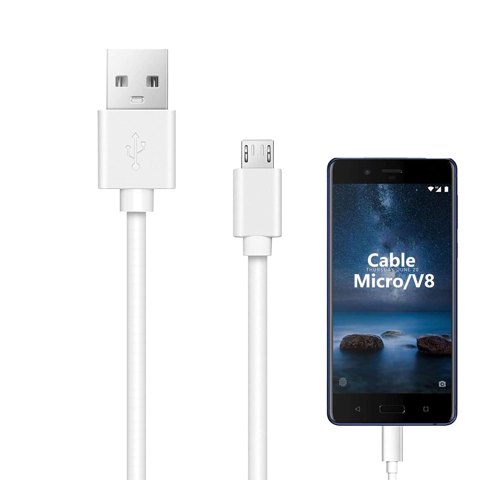 Cable USB Micro Mornwell Blanco Carga Rápida Compatible con Galaxy S7 S6 Edge S5 Note 5 4 Xiaomi Redmi Huawei Kindle PS4 HTC LG Nokia Motorola Tablets