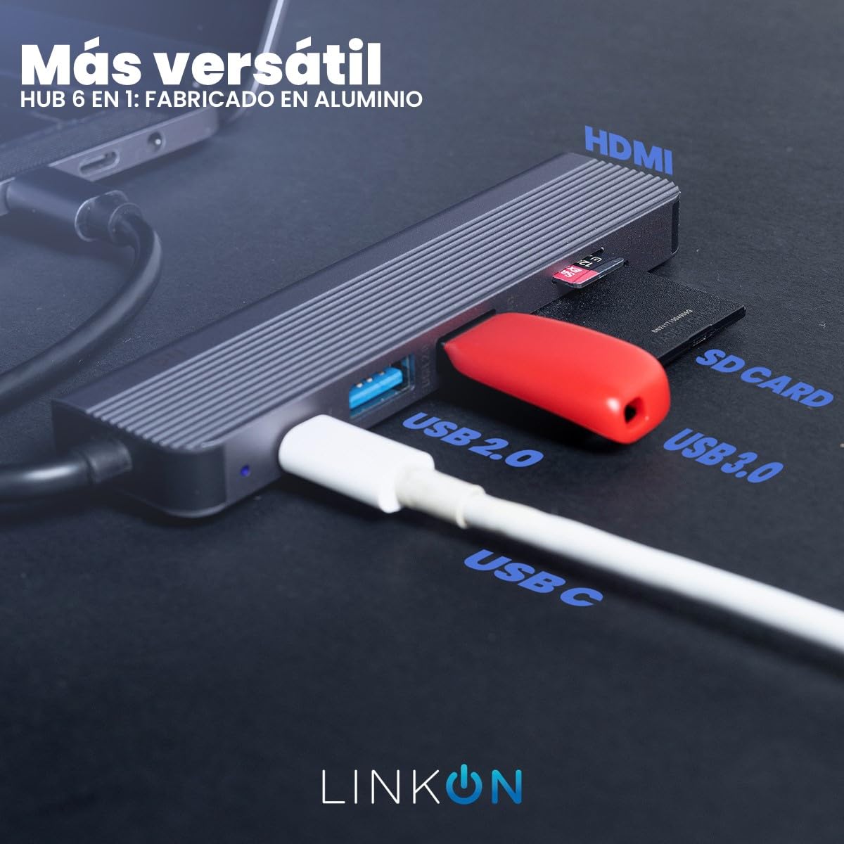 LINKON - Hub USB C Adaptador USB a Tipo C HDMI 4K, Ethernet Red RJ45 100Mbps, 2 Puertos USB 3.0, Carga Rápida 87W PD, Docking Station, Adaptador de Red (6 en 1)