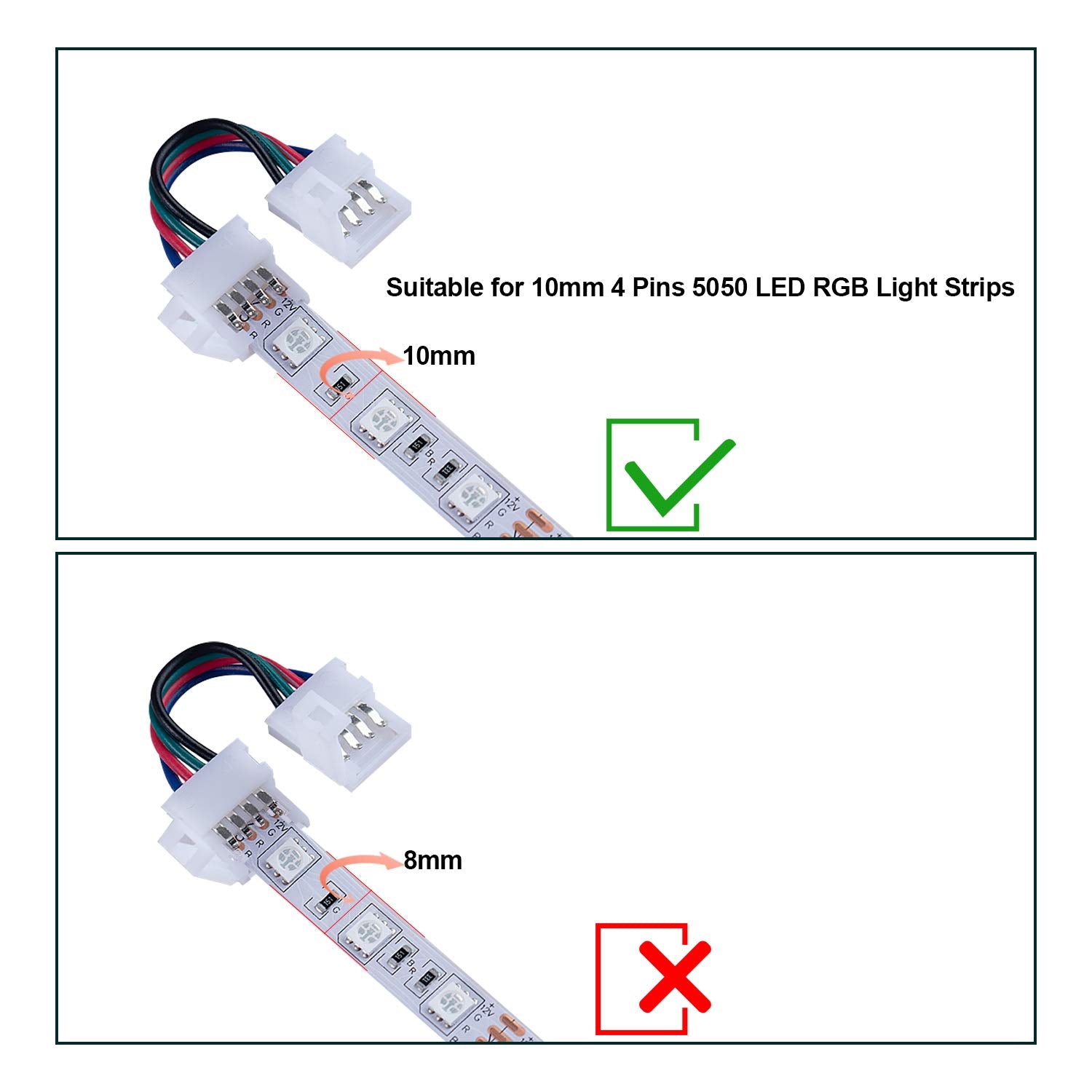 KULUNER 10 paquetes de 4 pines RGB LED tira de luces – tira a tira de 10 mm adaptador sin soldadura de extensión de terminal para tira de LED SMD 5050 multicolor (10 paquetes de 4 pines RGB conectores)