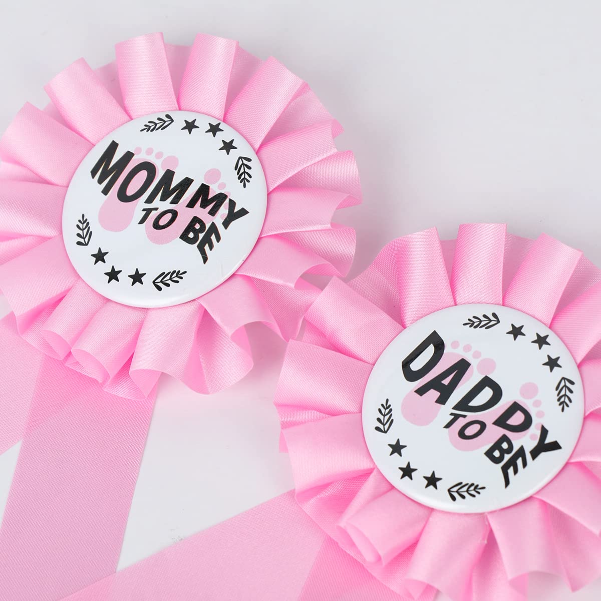 HAPPYLAND Faja para baby showers niña hojalata rosa insignia mamá a ser y papá a ser baby shower insignia pin baby shower fiesta revelación género baby shower decoración temática de oso baby shower