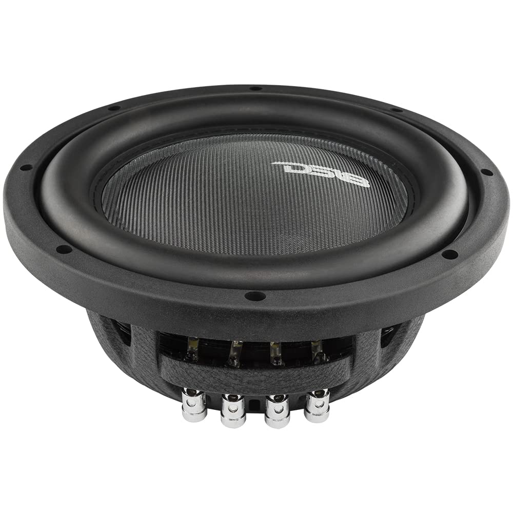 DS18 IXS10.2D - Subwoofer de coche de 10 pulgadas, 1200 W máx., 600 W RMS, 2+2 ohmios, montaje poco profundo, diseño delgado, negro corrugado