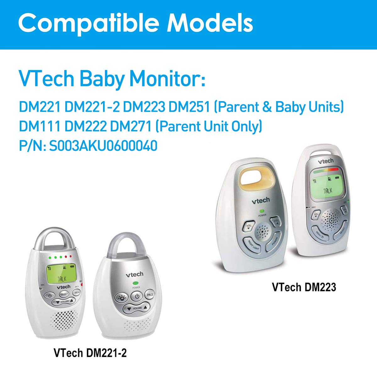 Cargador VTech PLUSPOE para Monitores de Bebé VTech (DM221, DM221-2, DM223, DM251, DM111, DM112, DM222, DM271) - Adaptador de Corriente CC 6.0V 6.0 pies