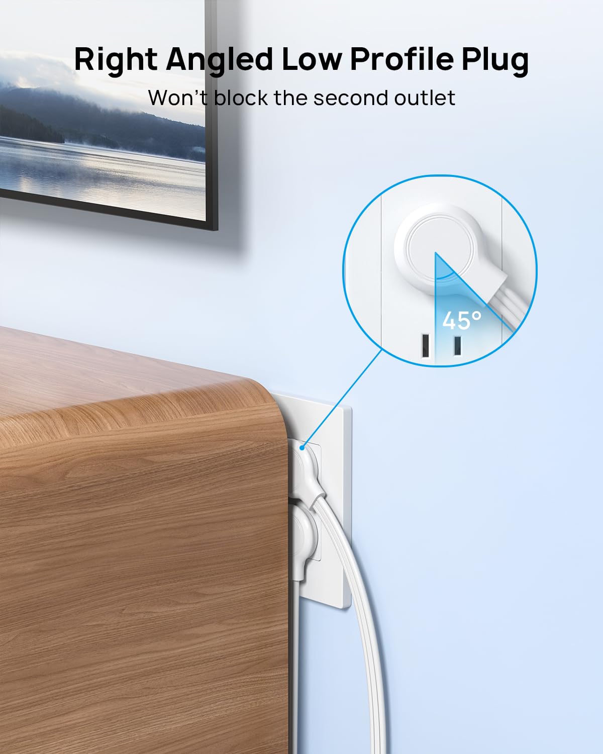 TROND Cable de extensión Largo Plano de 4,6m, regleta de Enchufe Plano de 3 Clavijas con conexión a Tierra, Cable de alimentación de Perfil Lowe de Calibre 16 para Cocina Garaje Oficina Dormitorio