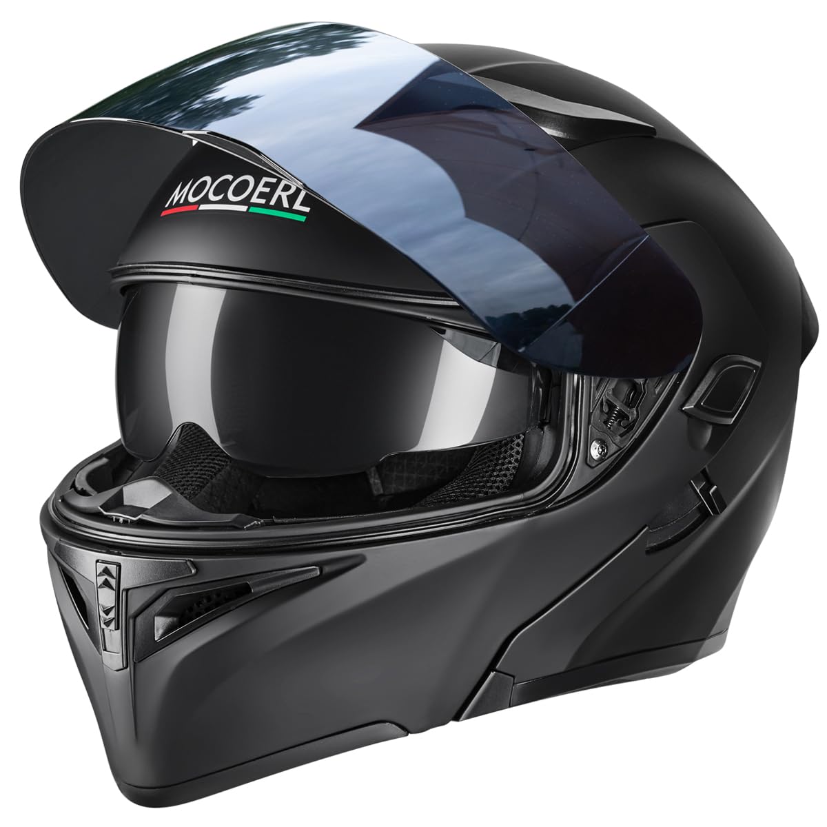 MOCOERL Casco Modular, Casco Integral Abatible para Motocicleta, Cascos para con Doble Visera, Luz Led, Aprobado por Dot para Hombres 169 (XL)