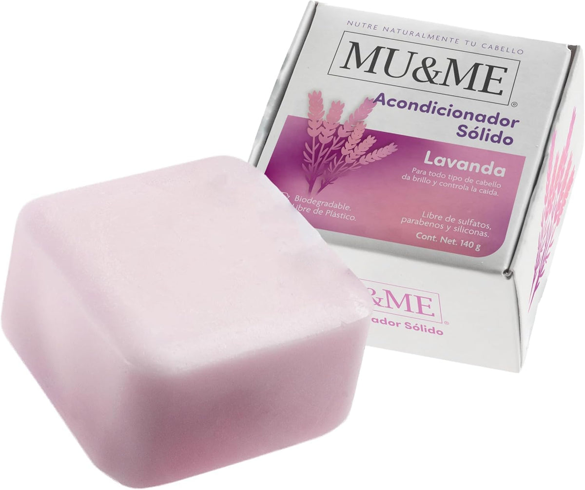 MU&ME Acondicionador Solido para el Crecimiento y Contol Caída - Acondicionador Sin Sulfatos y Parabenos con Lavanda para el Cabello - Hecho en Mexico (Lavanda) (140gr)