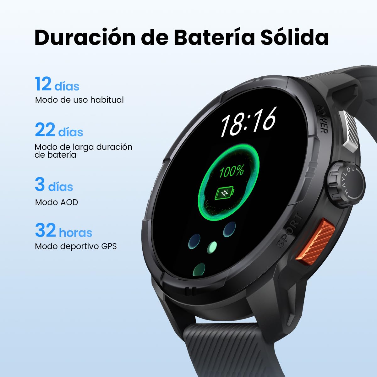 Smartwatch AMOLED HAYLOU Solar Ultra GPS Negro 170+ Deportes para Hombre y Mujer