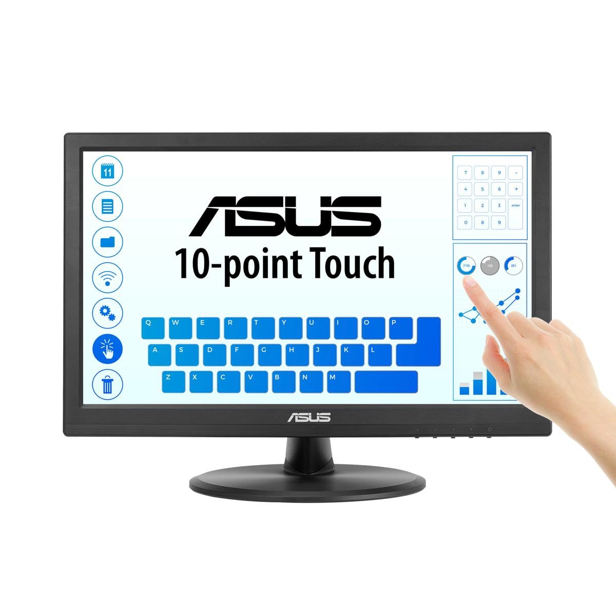 Asus Monitor táctil VT168HR, 15.6 pulgadas, 1366 x 768, táctil de 10 puntos, HDMI, sin parpadeo, Low Blue Light, montaje en pared, tecnología Eye Care
