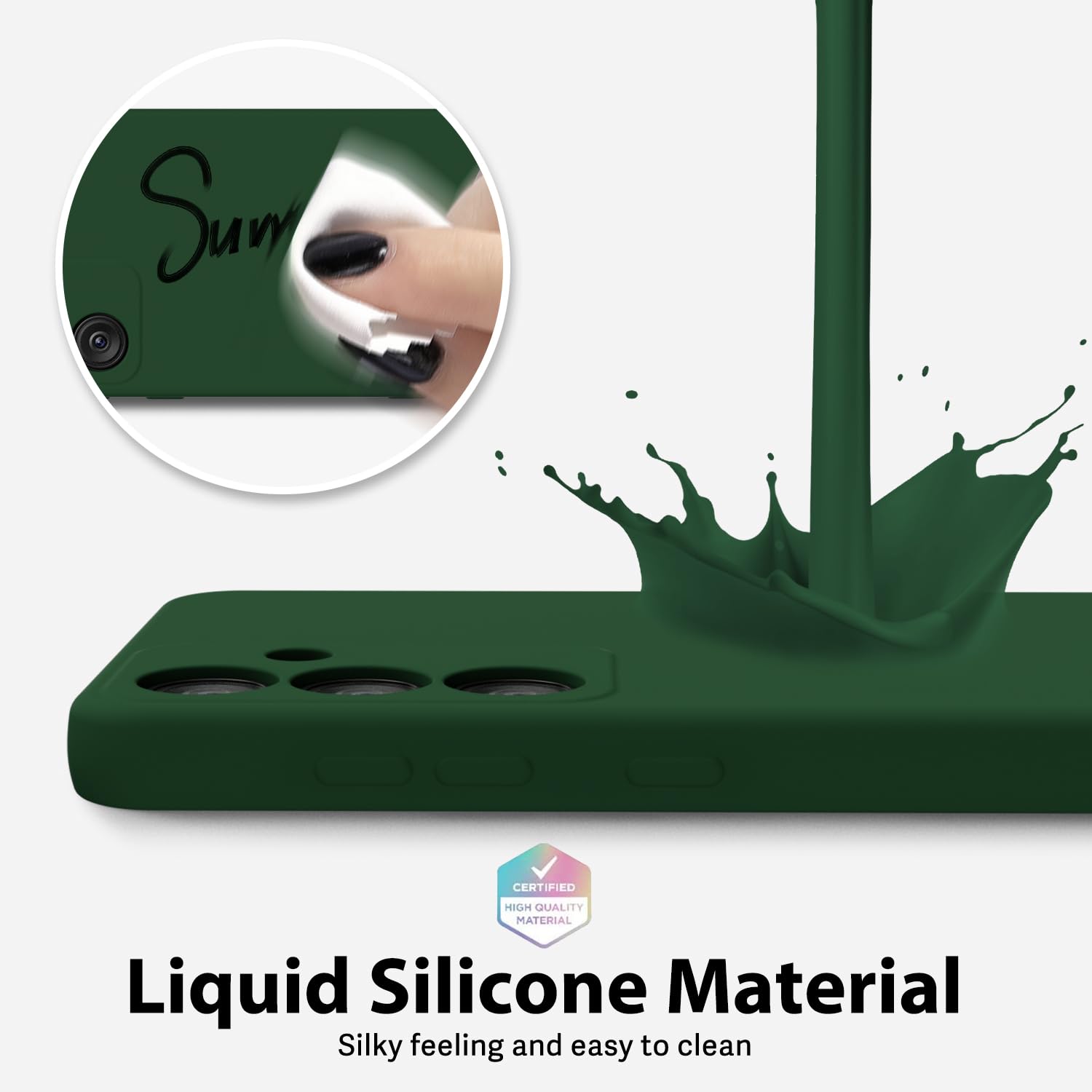 oakxco - Funda para Samsung Galaxy S24 de silicona líquida, fina y delgada, de gel de goma suave de TPU para mujeres y niñas, color sólido mate, verde oscuro