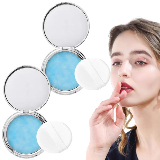 Polvo Matificador Cremoso Lavanda Maquillaje Mate Candy Bella Textura Seda Control de Aceite Elimina Brillo Facial Larga Duracion (Celeste 2pz, Único)