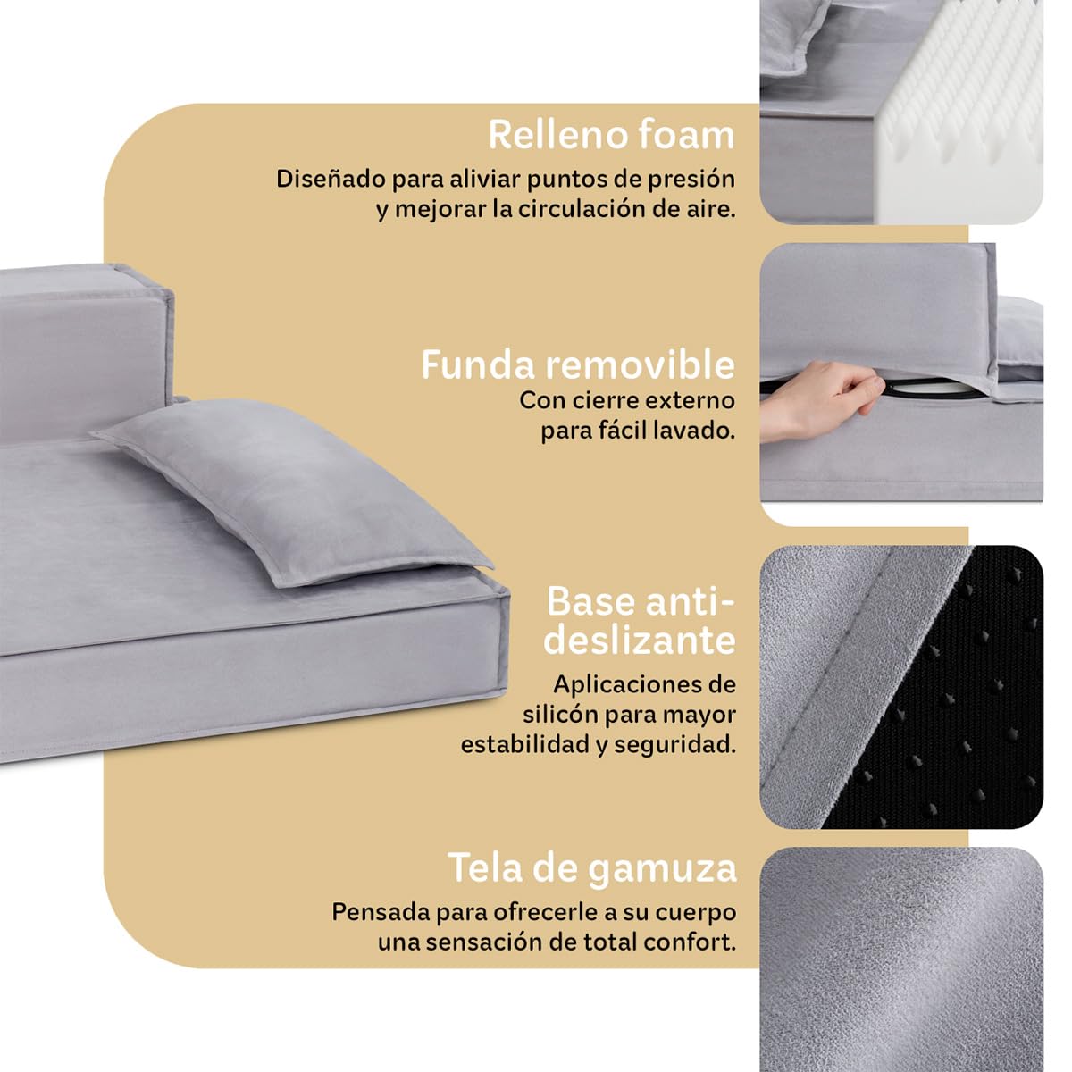 Sofá Cama Ortopédico ESQUIMAL Gris con Funda Lavable para Perros y Mascotas Tamaño Chico