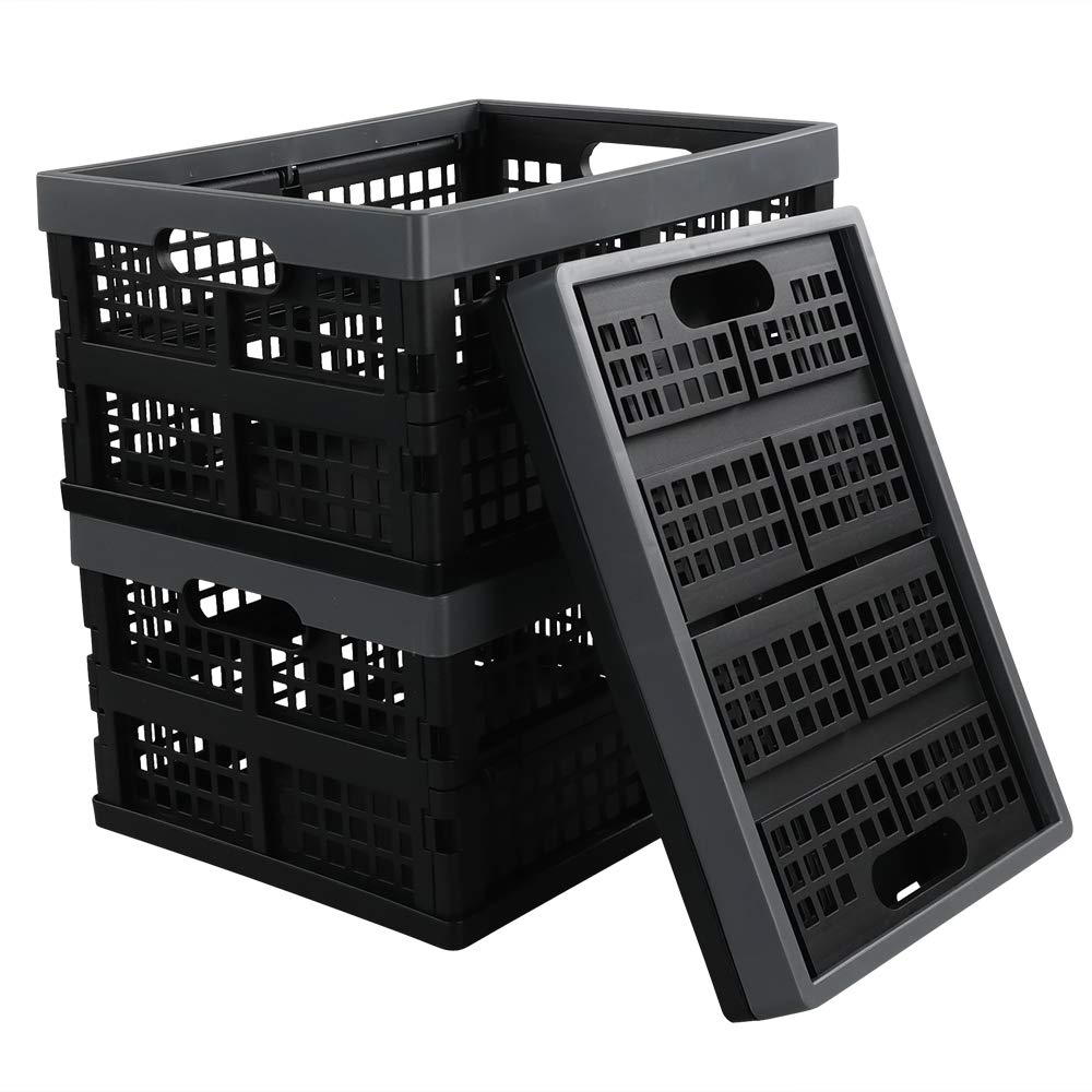 Fiazony Cesta / contenedor de almacenamiento plegable de plástico de 15 L, paquete de 3, negro