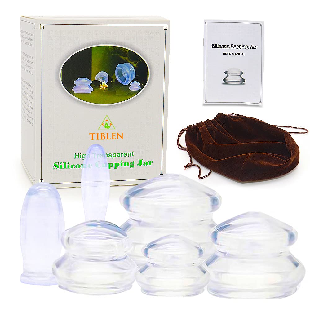 Juego de Terapia de Silicona TIBLEN Transparente con Ventosas de Vacío para Alivio del Dolor y Anticelulitis