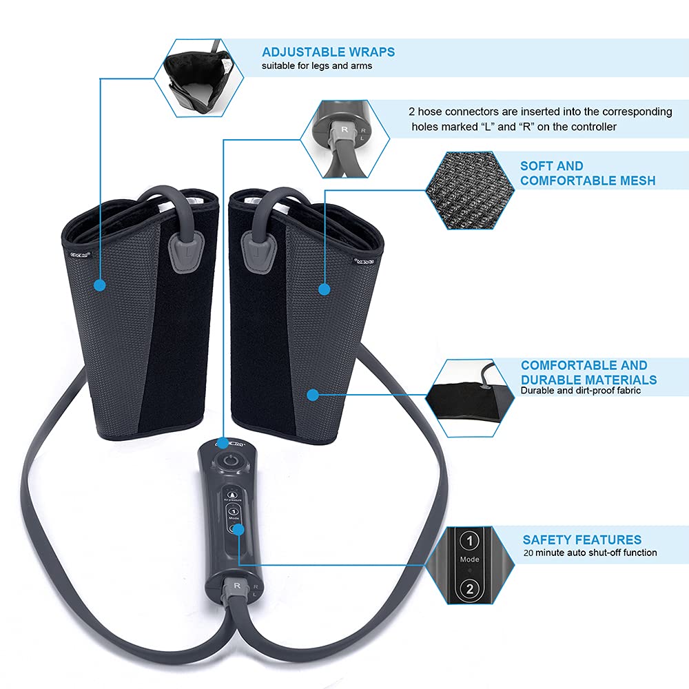CINCOM Leg Massager for Circulation Air Compression Calf Wraps with 2 Modes 3 Intensities and Helpful for RLS and Edema