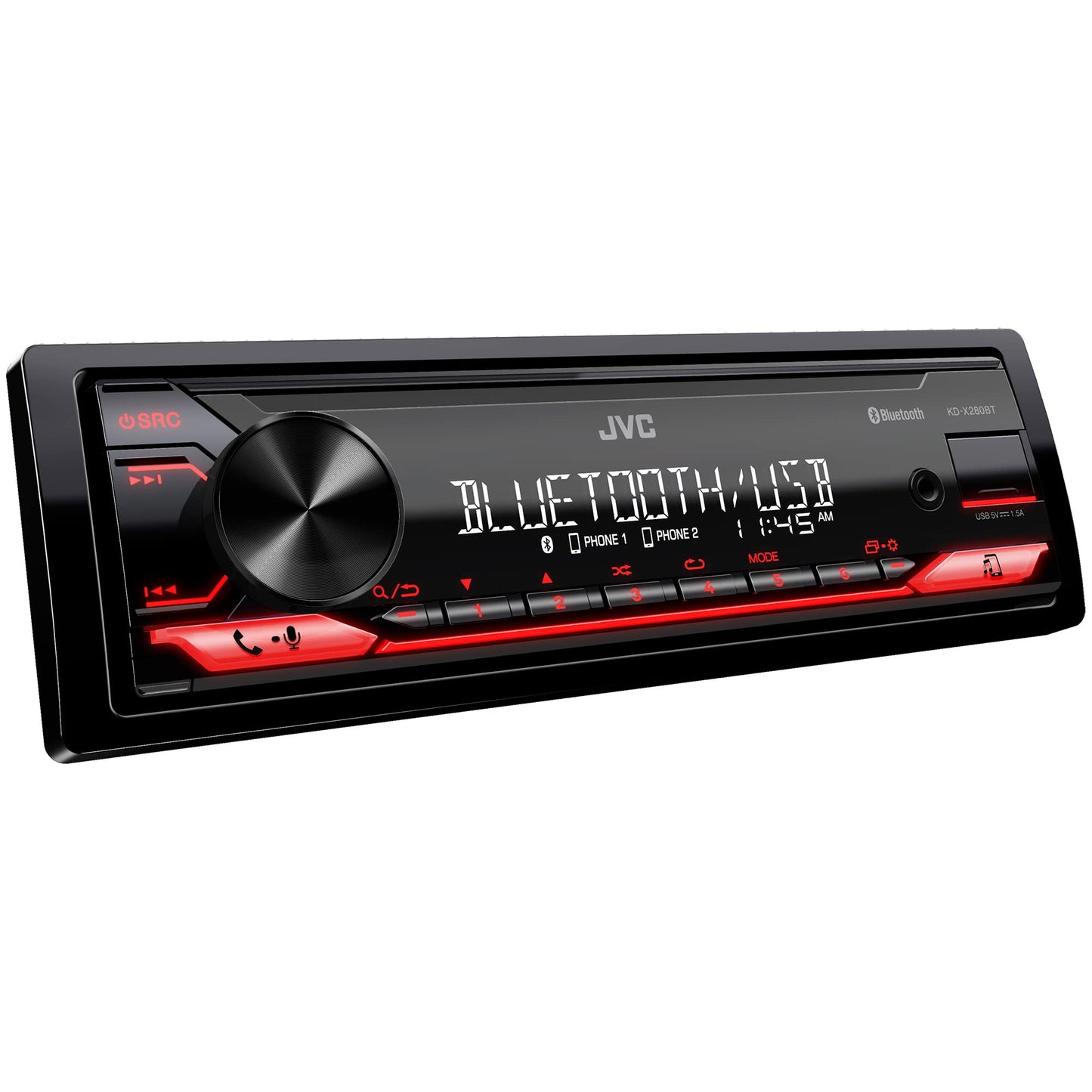 JVC KD-X280BT Bluetooth estéreo de coche con puerto USB - Radio AM/FM, reproductor MP3, LCD de alto contraste, 50 vatios, placa frontal desmontable - DIN único - EQ de 13 bandas