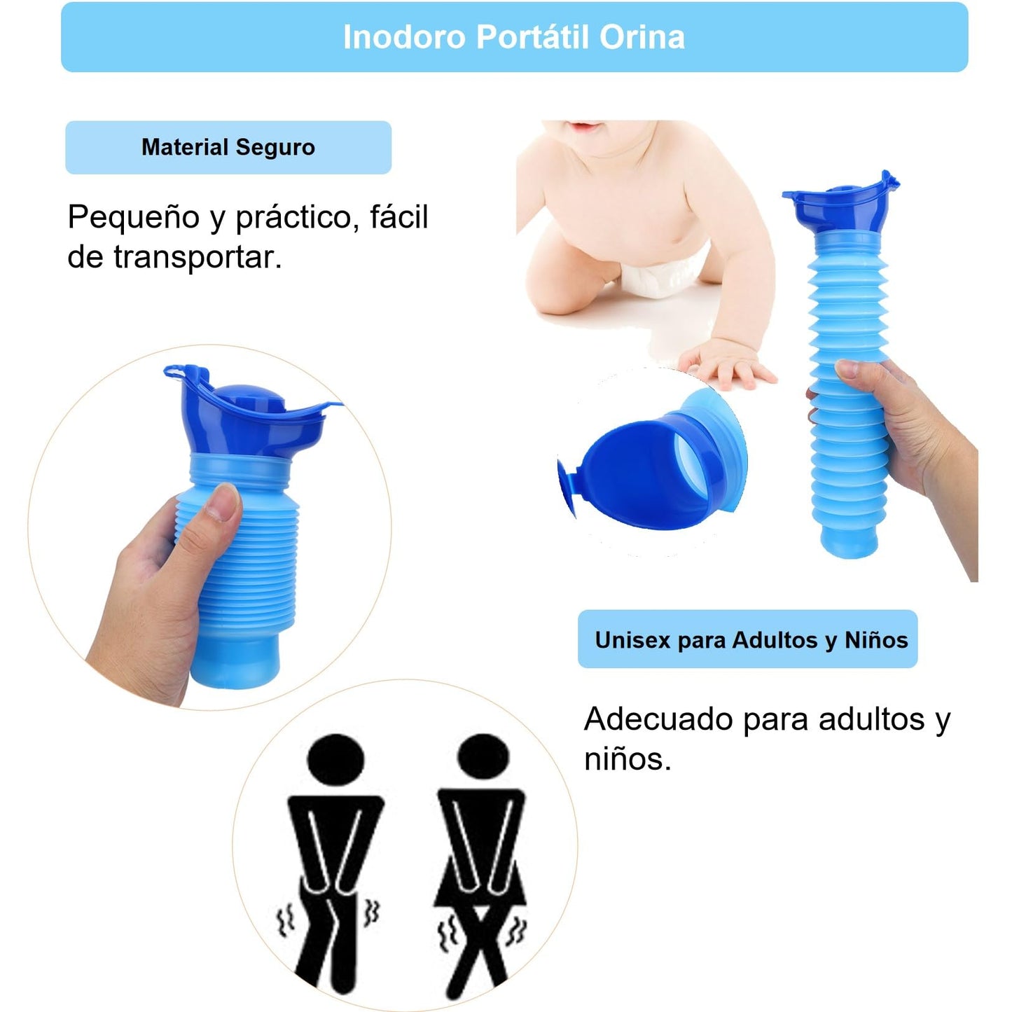 Orinal Móvil Orinal de Emergencia Reutilizable Violeta 750ml para Niños