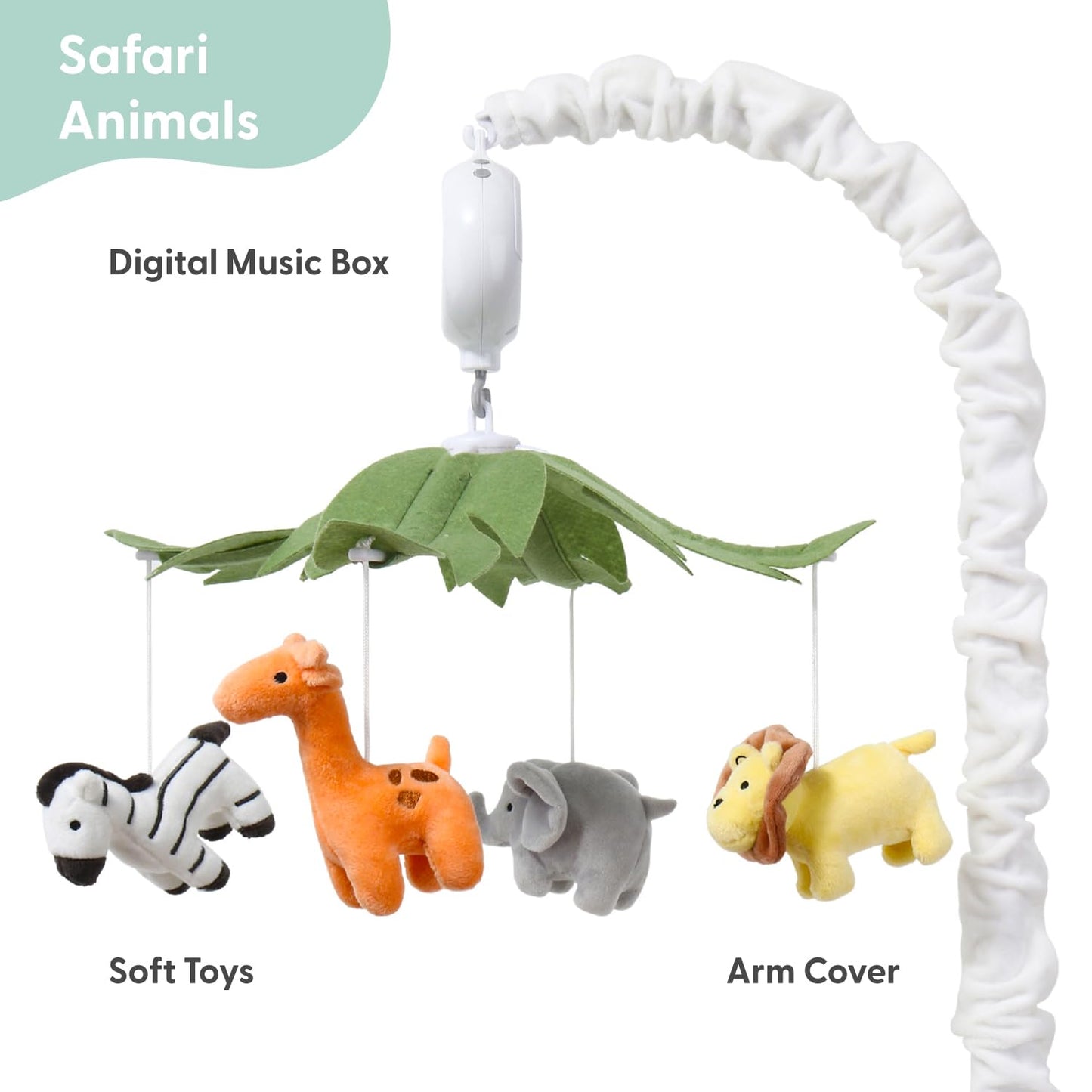 Móvil Musical para Cuna The Peanutshell blanco con Animales de Selva y Canciones de Cuna para Bebés