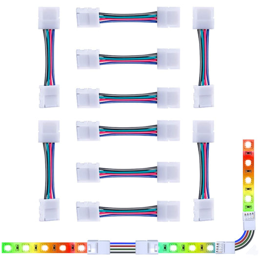 KULUNER 10 paquetes de 4 pines RGB LED tira de luces – tira a tira de 10 mm adaptador sin soldadura de extensión de terminal para tira de LED SMD 5050 multicolor (10 paquetes de 4 pines RGB conectores)