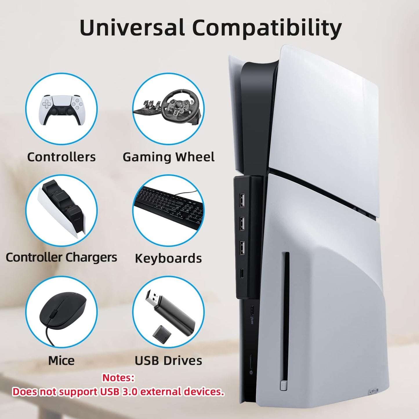 Mcbazel Hub USB para consola PS5 Slim/PS5 Pro solamente, 4 puertos 2.0 de alta velocidad de expansión Hub cargador convertidor adaptador para PlayStation 5 Slim/Pro Disc y edición digital, negro