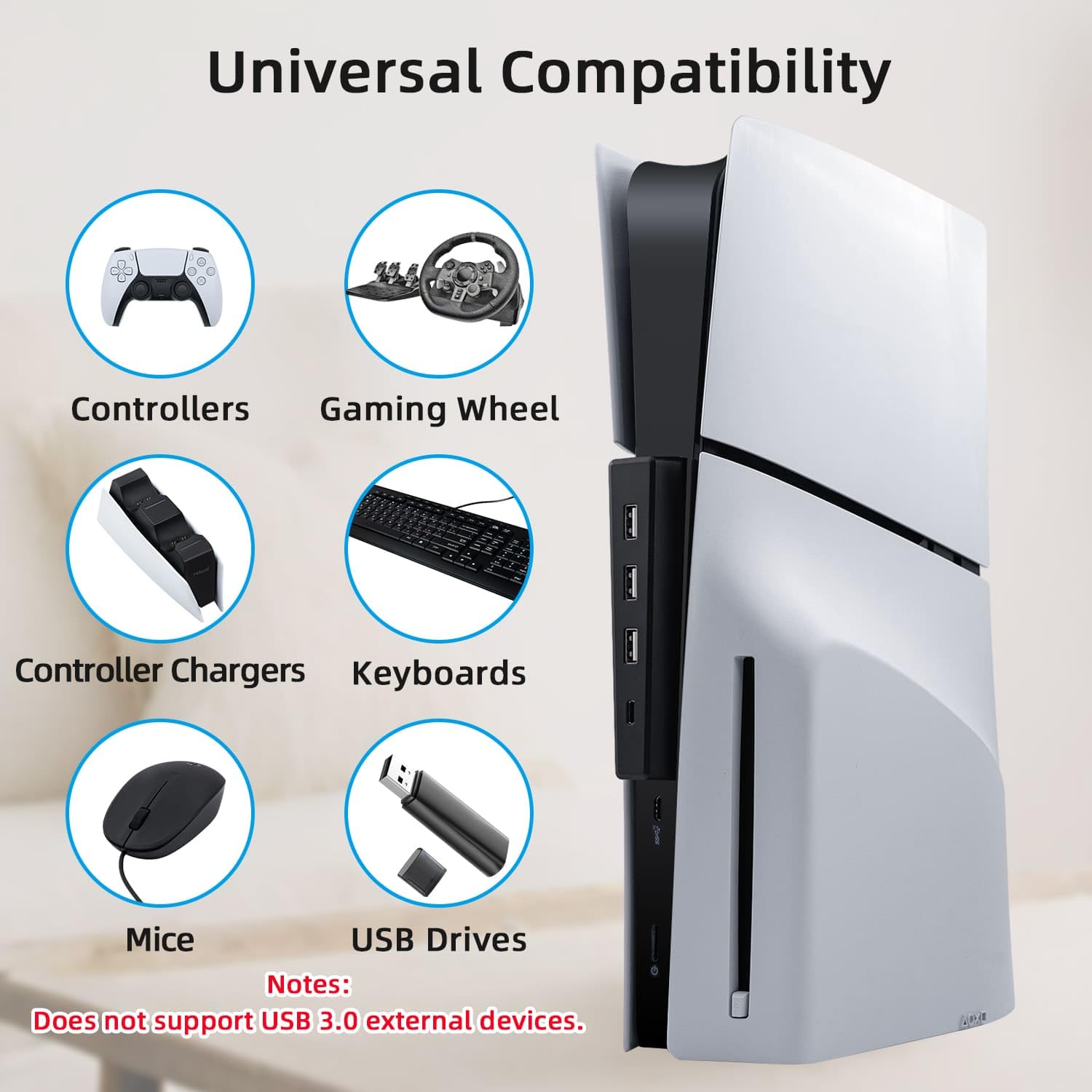 Mcbazel Hub USB para consola PS5 Slim/PS5 Pro solamente, 4 puertos 2.0 de alta velocidad de expansión Hub cargador convertidor adaptador para PlayStation 5 Slim/Pro Disc y edición digital, negro