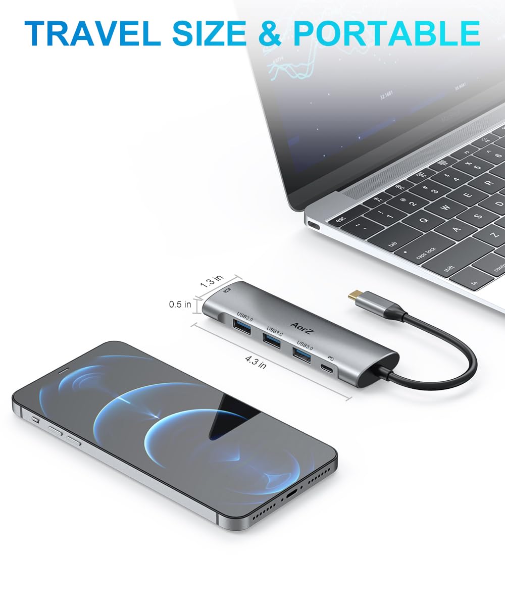 Hub USB C, adaptador multipuerto USB C 4K a 60Hz AorZ 5 en 1 adaptador USBC a HDMI con 1 salida HDMI 4K, 3 puertos USB 3.0, 1 PD, adaptador para MacBook, cubierta de vapor y la mayoría de dispositivos