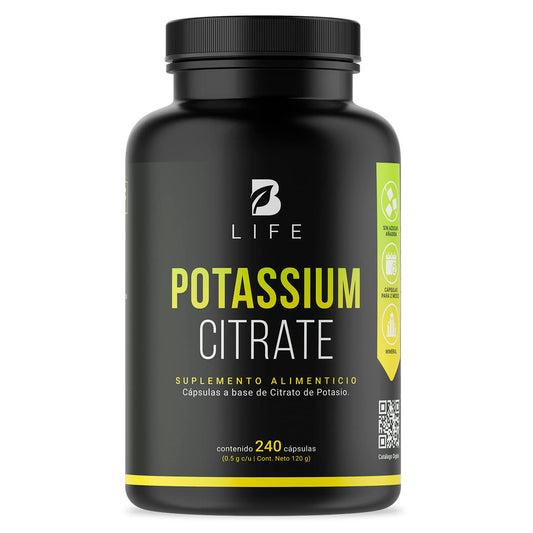 B Life Company Citrato de Potasio 800 mg de Potasio (Provenientes de 1000 mg). Ingredientes Naturales de 240 Cápsulas. Potassium Citrate