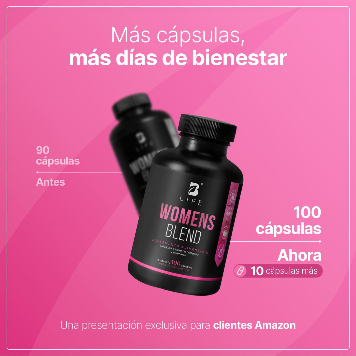 B Life Multivitamínico para Mujer | 100 cápsulas | 650 mg por porción | Colágeno Hidrolizado, Biotina | Ingredientes naturales| Womens Blend.