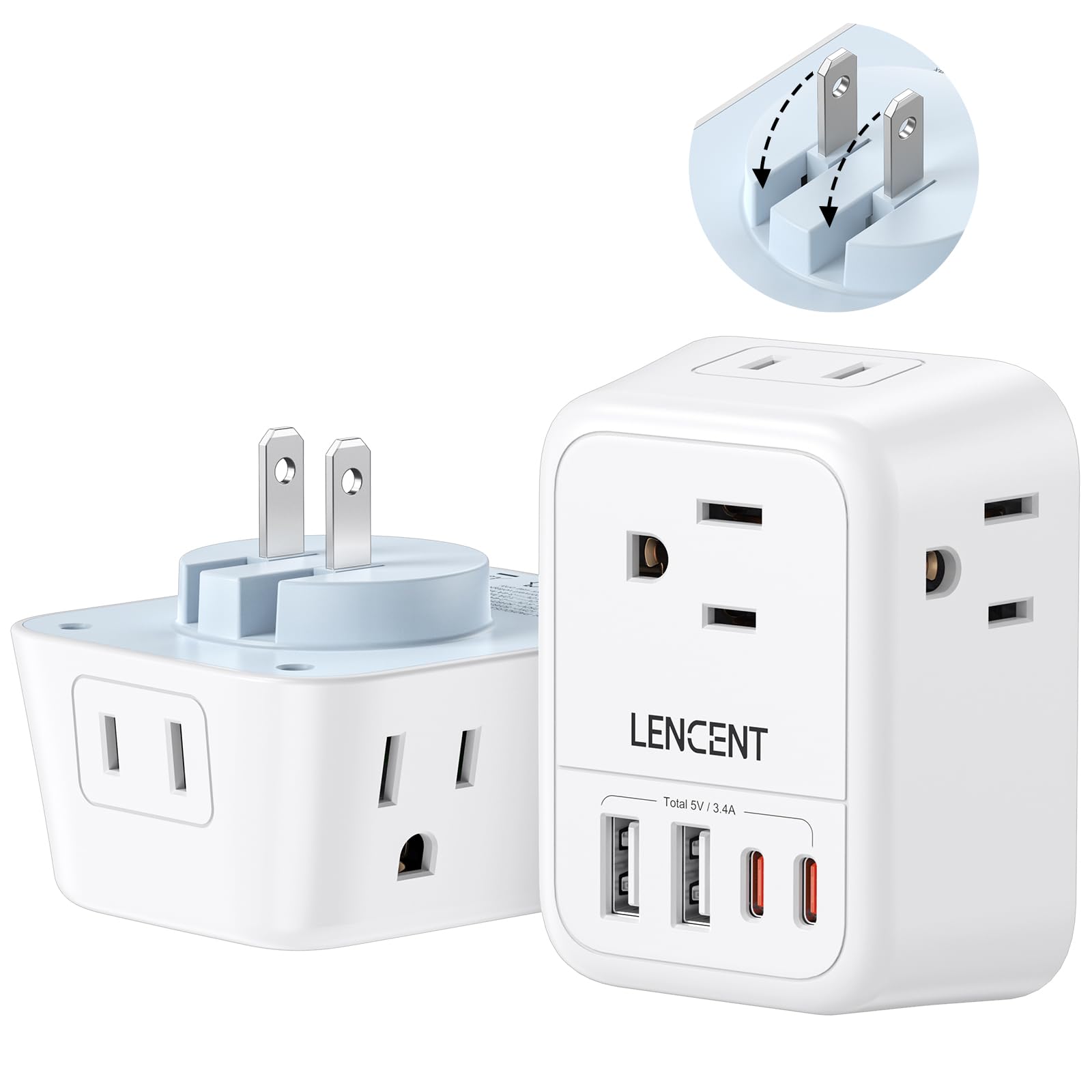 LENCENT Adaptador de Enchufe Plegable, Adaptador de Viaje con 4 Salidas y 4 Puertos USB (2USB C), Cargador Japón Tipo A de 2 a 3 Clavijas, Multicontacto de EE.UU. a Japón Canadá México Filipinas Perú