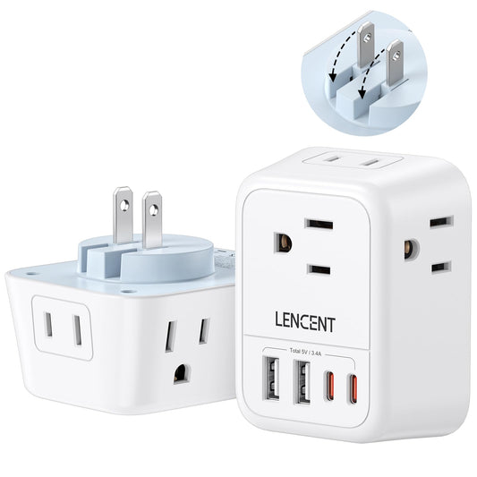 LENCENT Adaptador de Enchufe Plegable, Adaptador de Viaje con 4 Salidas y 4 Puertos USB (2USB C), Cargador Japón Tipo A de 2 a 3 Clavijas, Multicontacto de EE.UU. a Japón Canadá México Filipinas Perú