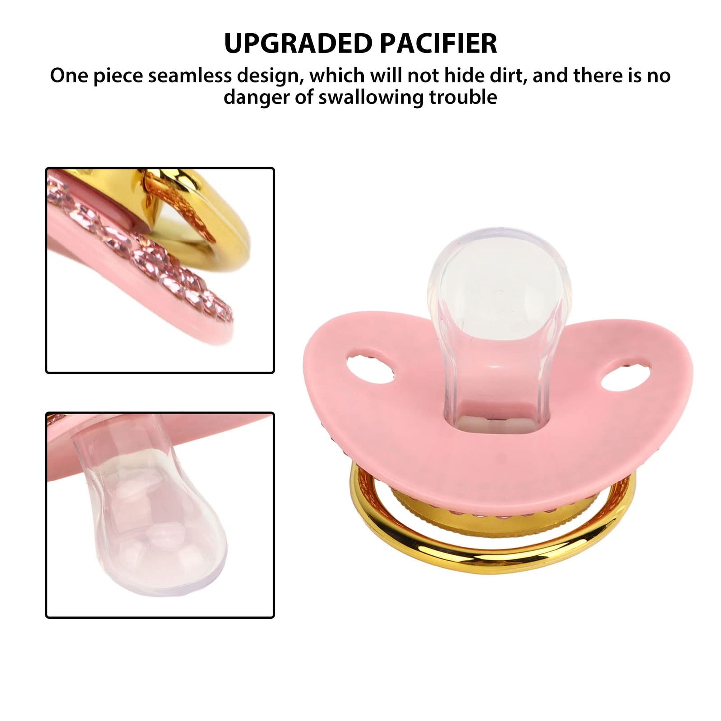 Chupete Dorado para bebé, Chupete Personalizado y Juego de Clips para Chupete, Chupete con Letras A-Z 26 Chupete de Silicona para Recién Nacido, para bebé de 6 a 18 Meses