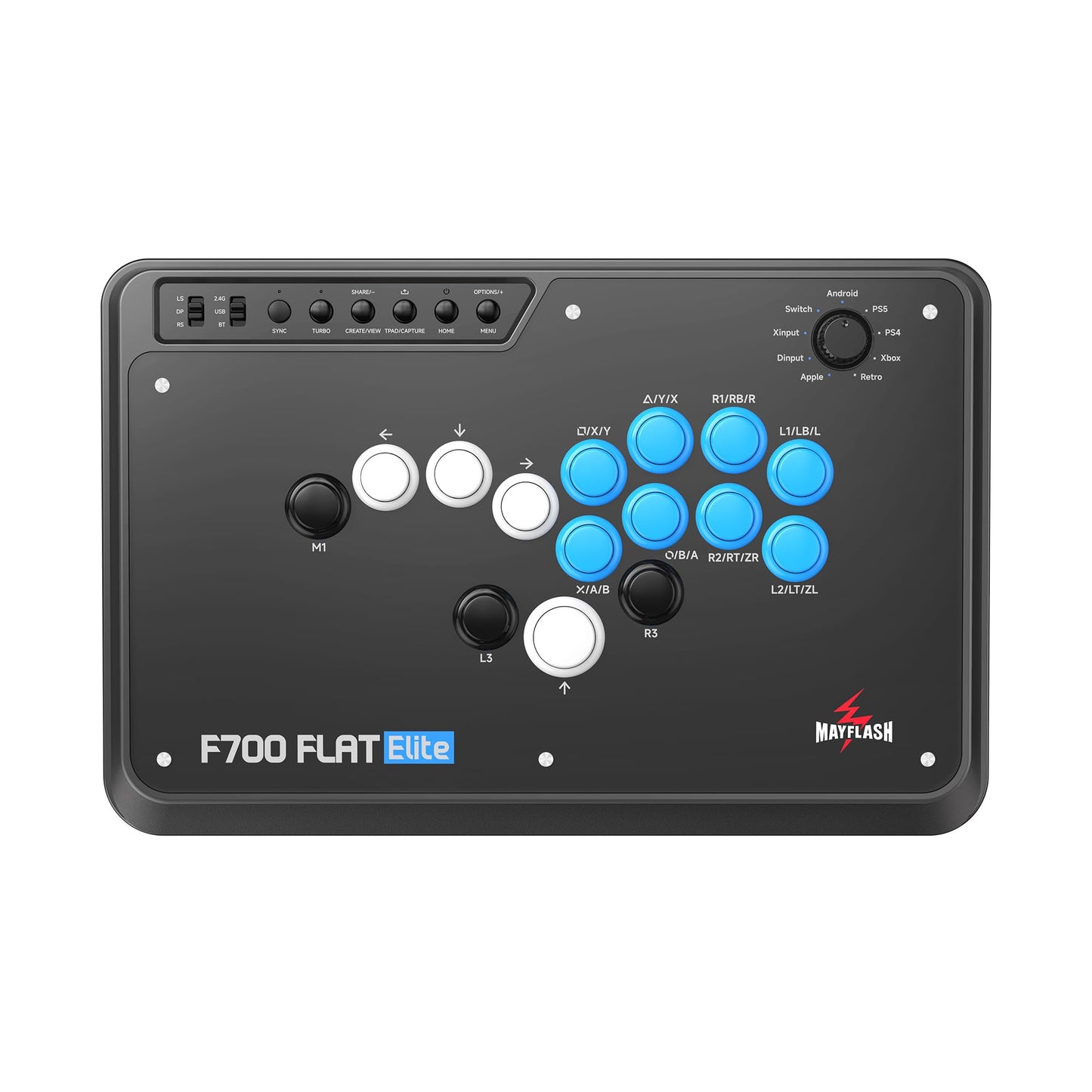 Controlador Arcade Sin Palanca MAYFLASH F700 Negro con Botones Sanwa Compatible con PS5, PS4, PC, Xbox Series S/X y Switch con Soporte Bluetooth, 2.4G y Cableado