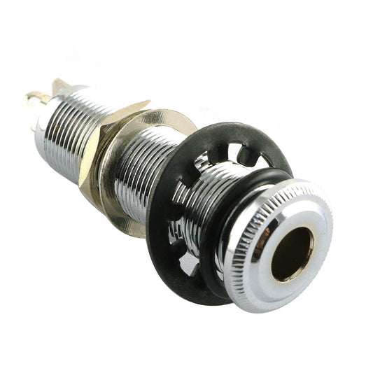 RLECS - Bajos de latón para guitarra eléctrica de 1/4 pulgadas, conector de barril de 44,5 x 16 cm, entrada y salida de cilindro, conector de rosca larga, piezas y accesorios, color plateado
