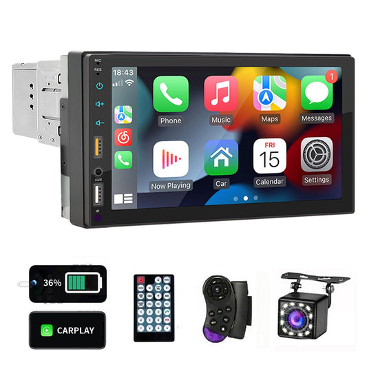 FINYQBET Estereo Pantalla Estéreo para Auto Mirror Link 7 con Cámara Pantalla Táctil y Carplay Soporte para inglés y español BT FM/MP5 FM/MP USB/TF inalámbrico