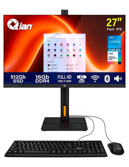 Computadora Todo en Uno QIAN Helios 27” Intel Core i5 Iris Xe 16GB 512GB Win11 Blanco con Mouse y Teclado