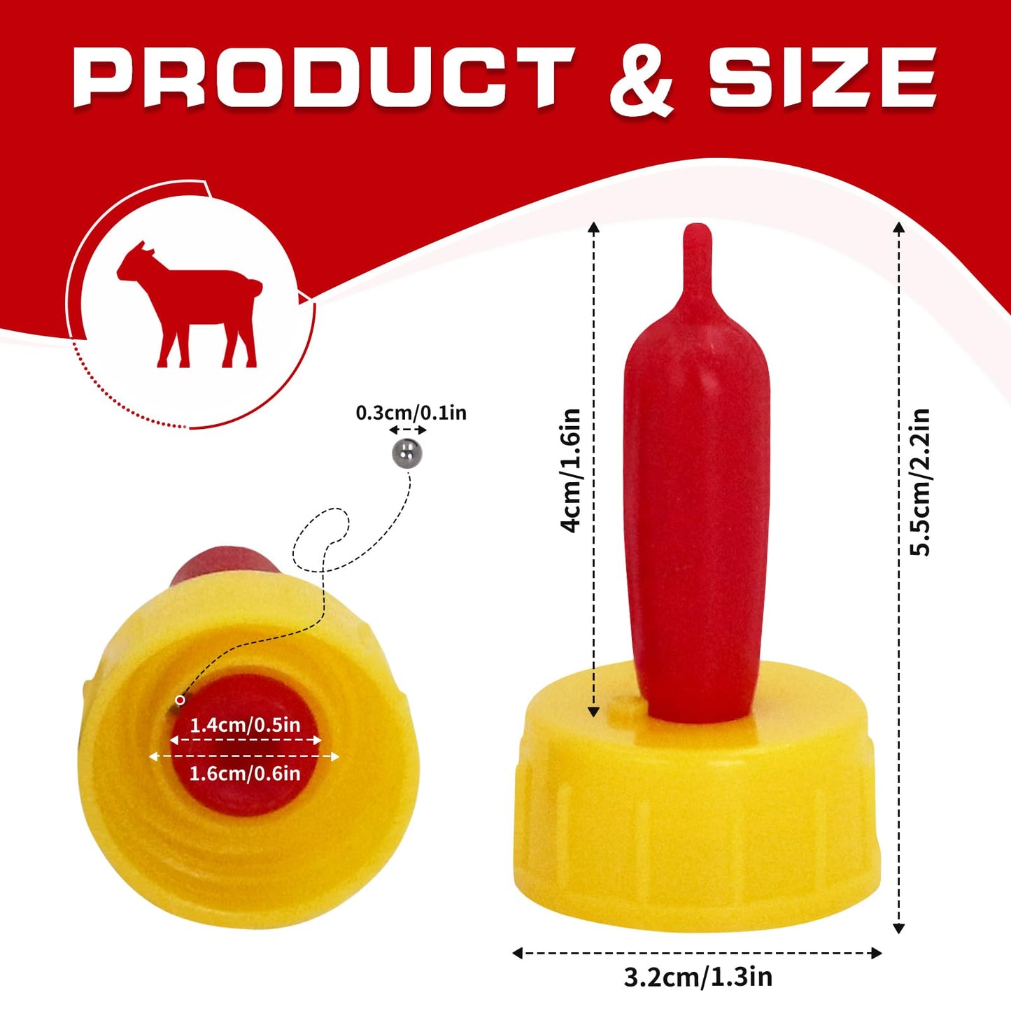 20 chupetes de goma suave para pezones de cabra para alimentar a cachorros, potro, pantorrilla, animales pequeños, atornillados, botella de coque de coque (amarillo)