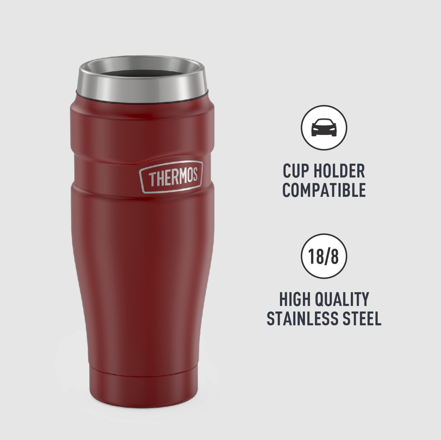 Vaso de Viaje Thermos Rojo Mate Aislamiento al Vacío Acero Inoxidable 16 Onzas