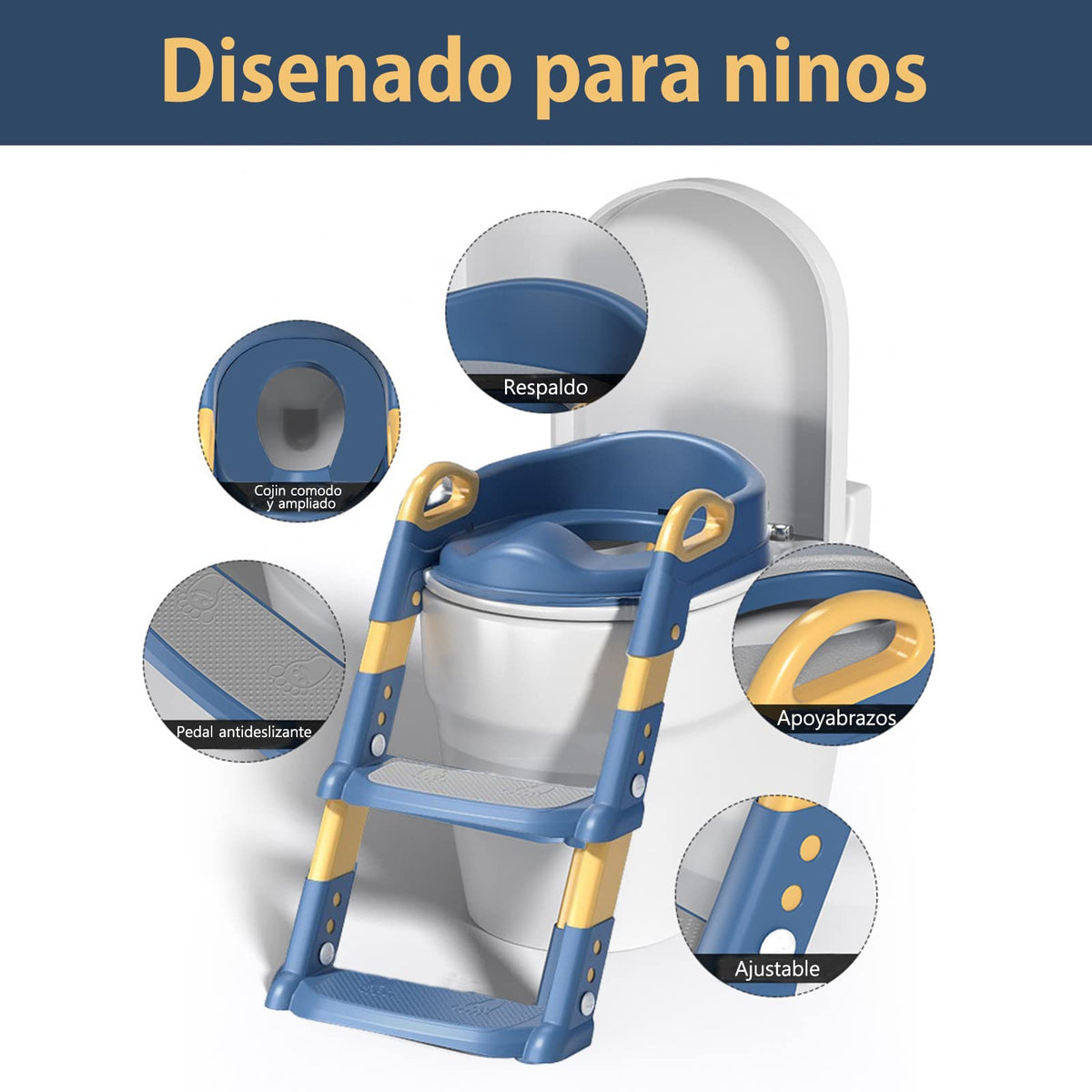 Asiento para Baño Niños con Escalera, Protector Contra Salpicaduras, Rosa